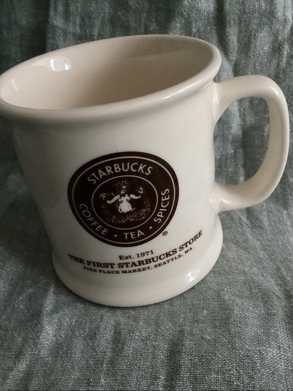 Starbucks White and Brown Ceramic Pitcher-Style Mug with Vintage Logo